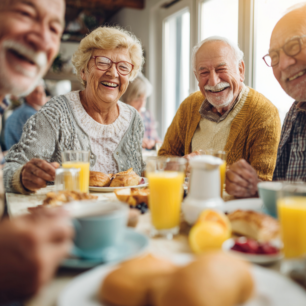 Uśmiechnięci polscy dorośli różnych pokoleń prezentujący zdrowe, kolorowe posiłki bogate w białko